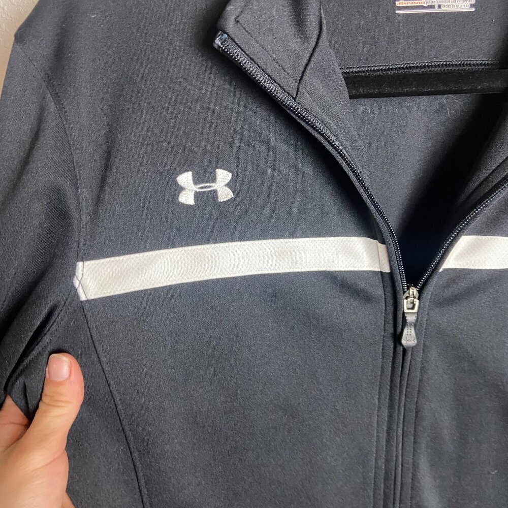 Under Armour Women's Size M Knit Warm Up Full Zip Sweatshirt Black White Loose - Picture 4 of 6